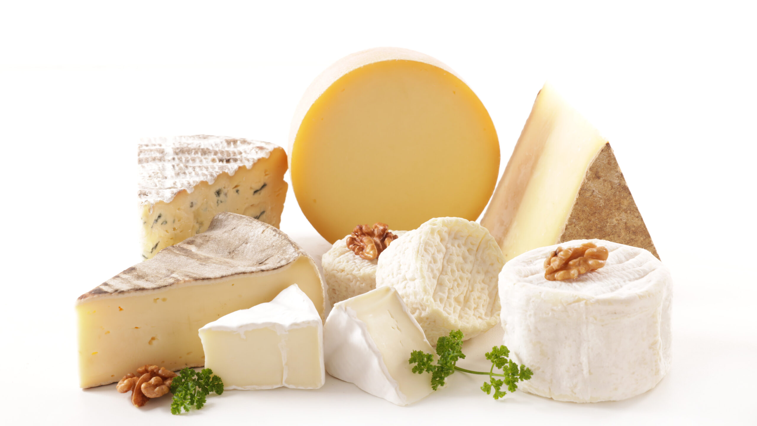 assorted of cheese isolated on white background
